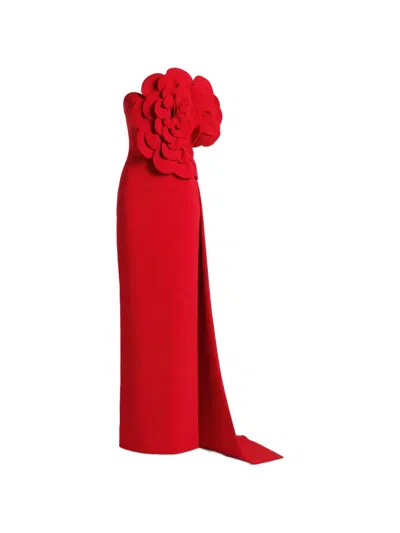Gattinolli By Marwan Floral-applique Strapless Gown In Red