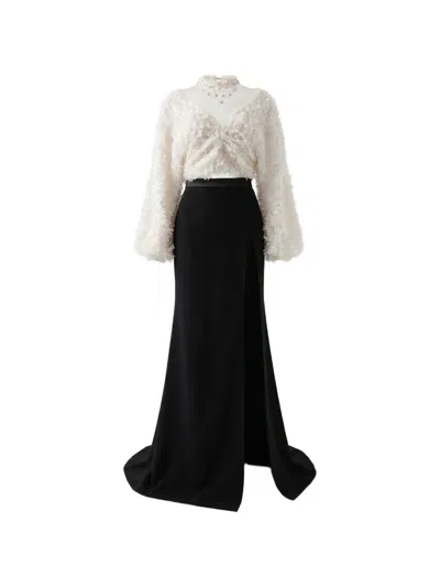 Gattinolli By Marwan Floral-motif High-slit Set In Black
