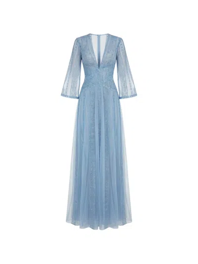 Gattinolli By Marwan Lace-panelled V-neck Gown In Blue