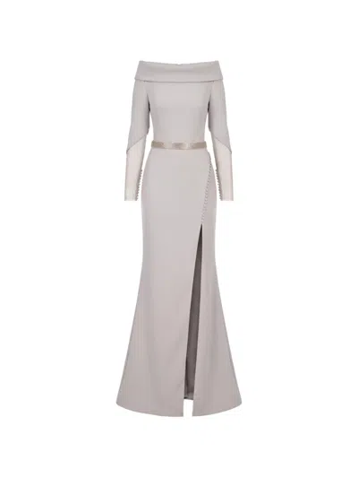 Gattinolli By Marwan Off-the-shoulder Mermaid Side-slit Gown In Gray