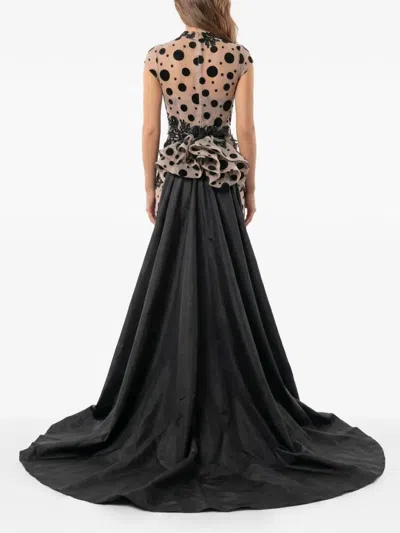 Gattinolli By Marwan Polka-dot Gown Dress In Black