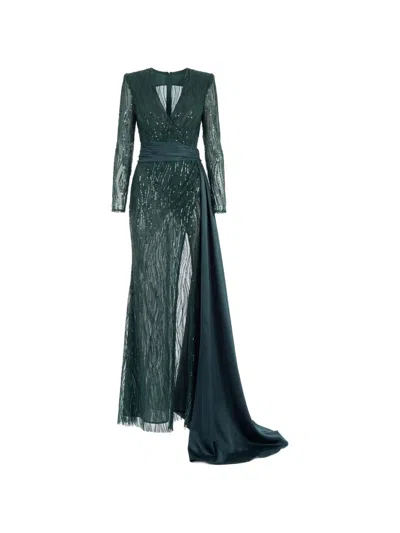 Gattinolli By Marwan Sequin-embellished Gown Dress In Green