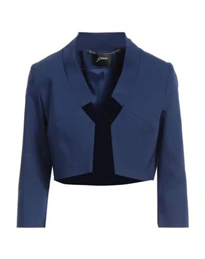 Gattinoni Woman Jacket Blue Size 14 Cotton, Polyester, Elastane
