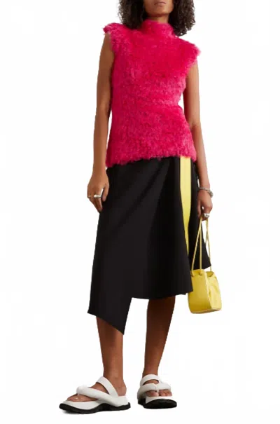 Gauchère Faux Fur Tank In Strawberry Red In Pink