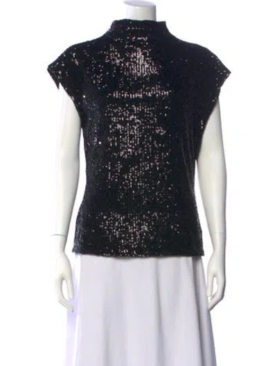 Pre-owned Gauchère Mock Neck Short Sleeve Top In Black