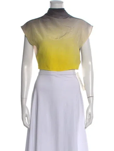 Pre-owned Gauchère Silk Mock Neck Top In Yellow