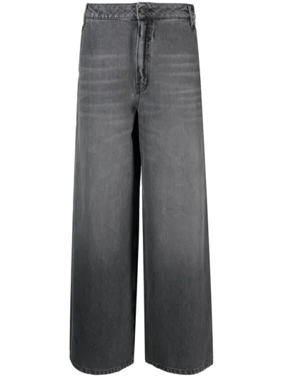 Gauchère Low Waist Cotton Denim Wide Leg Jeans In Grey