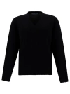 GAUDENZI BLACK SWEATER WITH V NECK AND RIBBED TRIMS IN WOOL AND CASHMERE