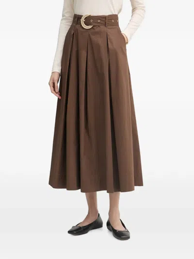 Gaudì Belted Pleated Midi Skirt In Brown