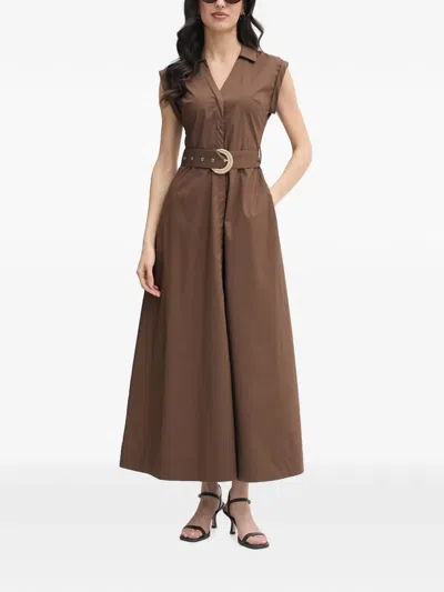 Gaudì Belted V-neck Midi Dress In Brown