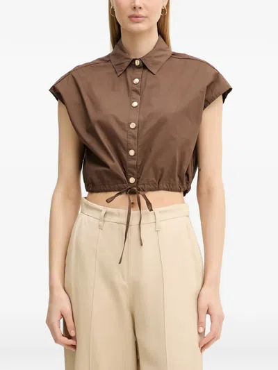Gaudì Cropped Drawstring-waist Shirt In Brown
