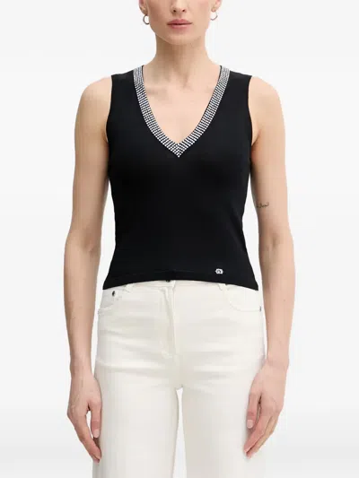 Gaudì Crystal-embellished V-neck Top In Black