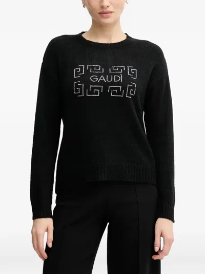Gaudì Embellished Crew-neck Sweater In Black