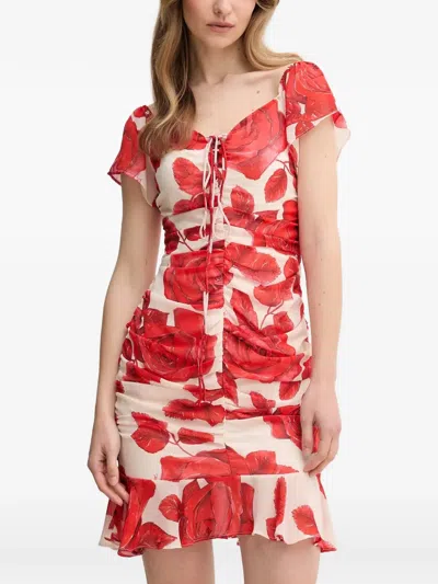 Gaudì Floral-print Ruched-effect Mini Dress In Red