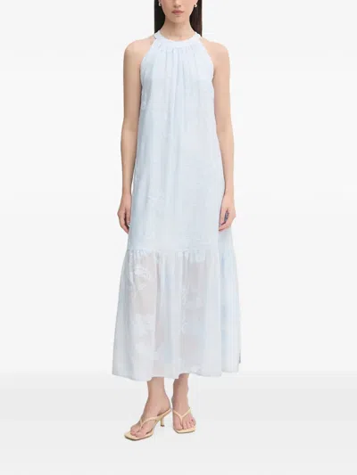 Gaudì Floral-embroidered Halterneck Maxi Dress In White