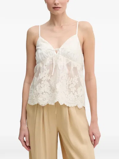 Gaudì Floral-embroidered Scalloped-edge Top In White