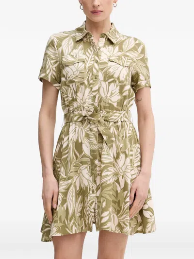 Gaudì Floral-print Belted Shirt Mini Dress In Green