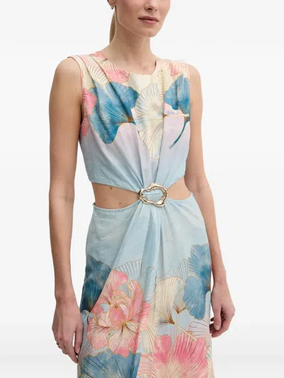 Gaudì Floral-print Cut-out Midi Dress In Animal Print