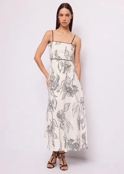 Gaudì Linen Dress With Floral Print White-black Woman