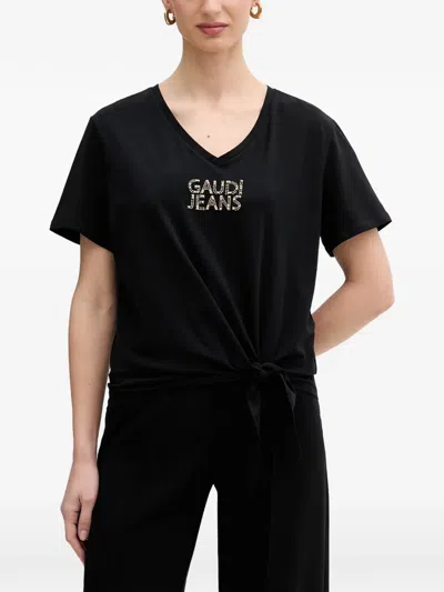 Gaudì Logo-embellished Knot-detail T-shirt In Black