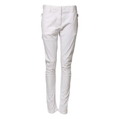 Pre-owned Gaudì Mid Waist Skinny Chino Cotton Trouser Women's Pants () In White