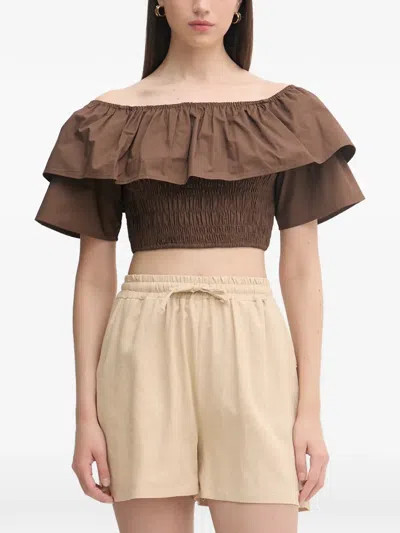 Gaudì Off-the-shoulder Ruffled Top In Brown