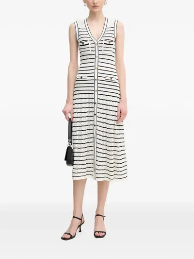 Gaudì Pockets Striped Button Midi Dress In White