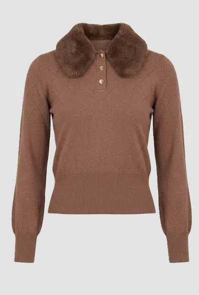 Gaudì Polo With Neck In Ecopelliccia Woman Brown