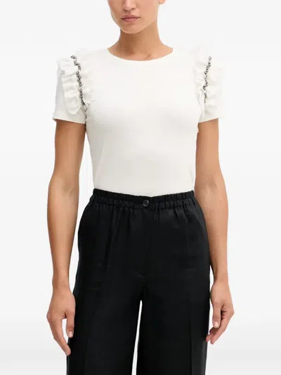 Gaudì Ruffled Bead-embellished T-shirt In White