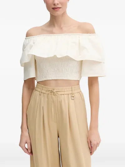 Gaudì Ruffled Shirred-panel Top In Neutral