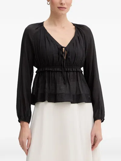 Gaudì Ruffled Tie-fastening Blouse In Black