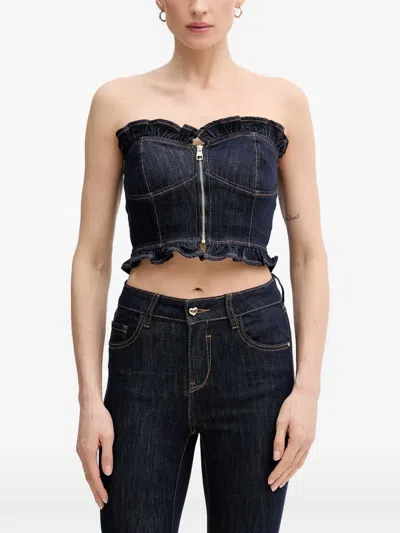Gaudì Ruffled-trim Zip-up Corset Top In Blue
