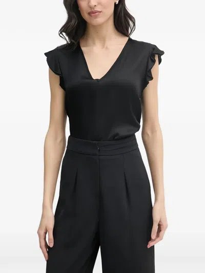 Gaudì Ruffle-sleeve V-neck Top In Black