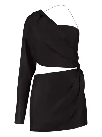 Gauge81 Arica One-shoulder Silk Mini Dress In Black