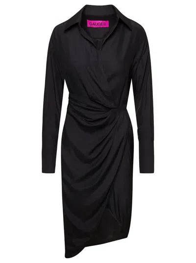 GAUGE81 BLACK GATHERED-FRONT SHIRT DRESS WOMAN