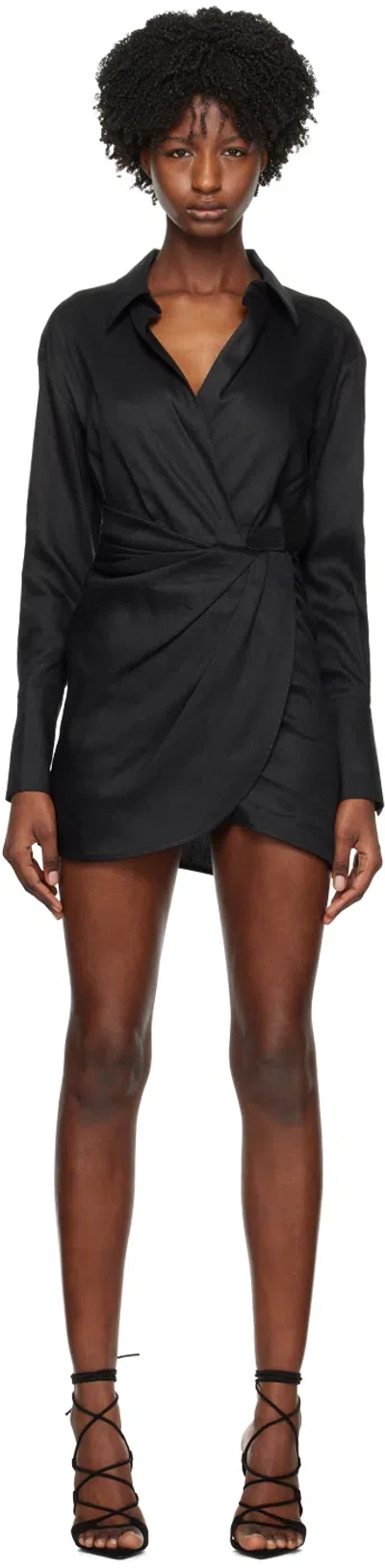 Gauge81 Puno Wrap-front Linen-blend Mini Shirt Dress In Black