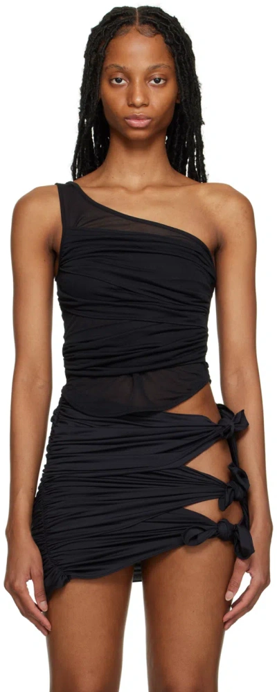 Gauge81 Saray One-shoulder Ruched Jersey Sleeveless Top In Black