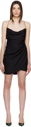 Gauge81 Shiroi' Mini Black Dress With Draped Neckline In Silk In Black