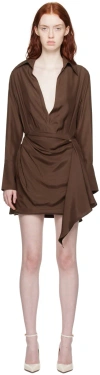 Gauge81 Gravia Draped Wrap-effect Silk-satin Mini Shirt Dress In 251 Chocolate