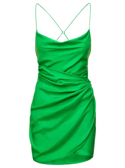 Gauge81 Green Shiroi Mini Dress With Draped Neckline In Silk Woman In Jungle