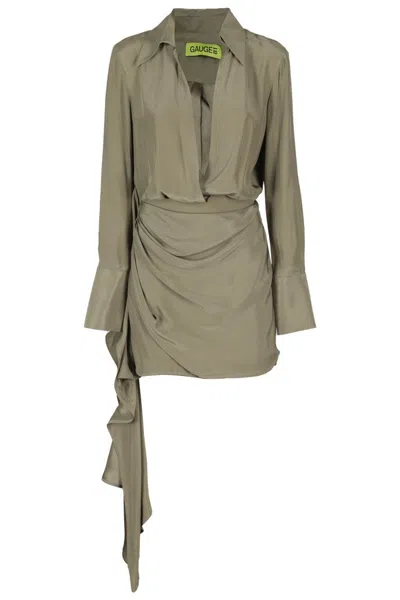Gauge81 Green Silk Mini Dress With Gravia Pattern