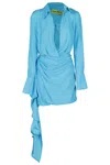 Gauge81 Light Blue Silk Mini Dress With Gravia Pattern In Blue