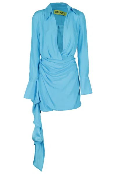 Gauge81 Light Blue Silk Mini Dress With Gravia Pattern
