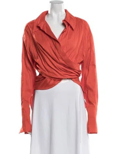 Pre-owned Gauge81 Linen V-neck Blouse In Orange