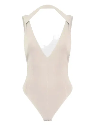 Gauge81 Mezi Deep V-neck Bodysuit In Neutral