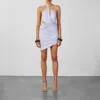 Gauge81 Molos Asymmetric Cutout Draped Modal Mini Dress In Purple