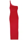 Gauge81 Moni Sheer One-shoulder Ruched Maxi Dress In Red