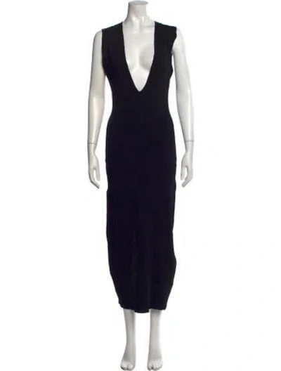 Pre-owned Gauge81 Plunge Neckline Long Dress In Black