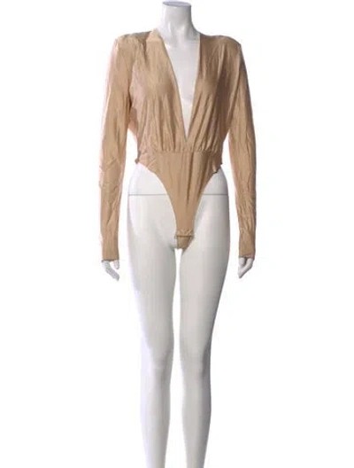 Pre-owned Gauge81 Plunge Neckline Long Sleeve Bodysuit In Metallic/neutrals