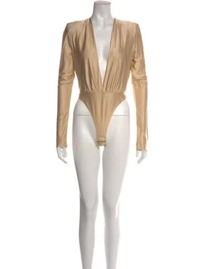 Pre-owned Gauge81 Plunge Neckline Long Sleeve Bodysuit W/ Tags In Metallic/neutrals
